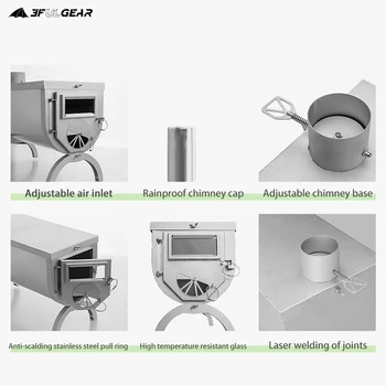 3F UL GEAR Ultralight Titanium Alloy & 304 Stainless Wood Stove Multipurpose Camping Tent Heating Stove Outdoor Survival 4