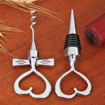

Love Heart Corkscrew Wine Bottle Opener Stopper Set Wedding Gifts Supplies 2PCS Of Bar Tools Personalized Bottle Opener Stopper