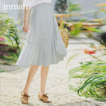 

INMAN 2020 Summer New Arrival Irregular Ruffled Elegant Fairy Slimmed Stripe Lady Skirt