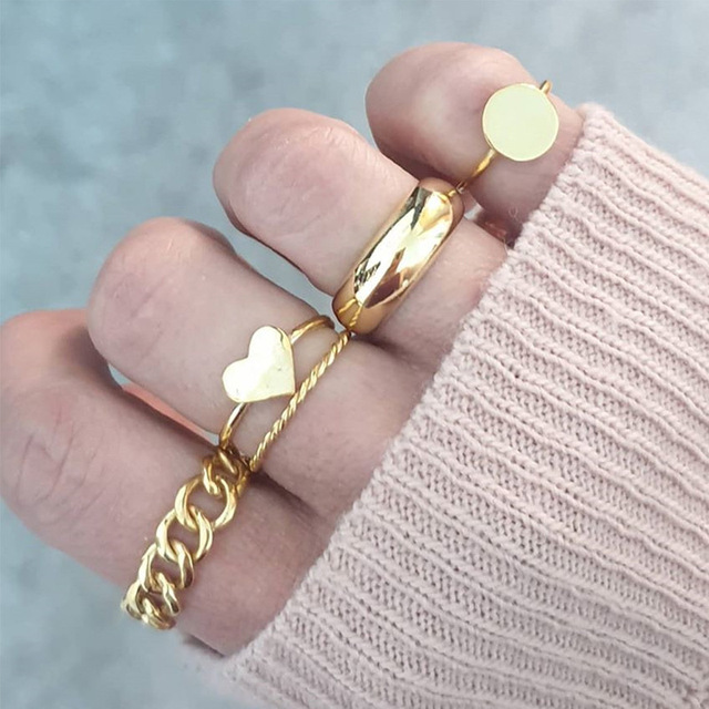 Gold Irregular Knot Rings Set For Women Girls Fashion Wide Female Finger Opening Rings Gift 2021 Jewelry Party
