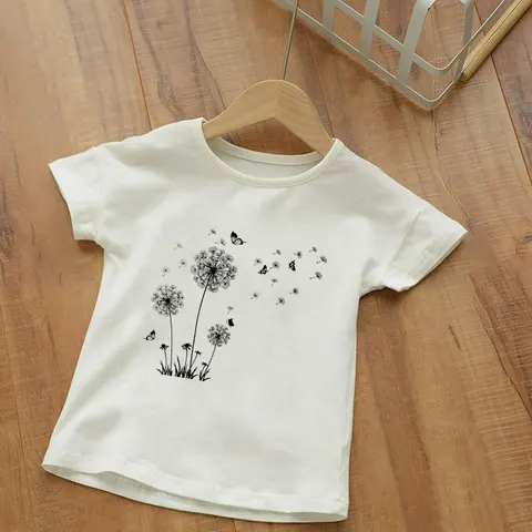 CDJLFH Dandelion Wildflower Bouquet Plant Print Boys Clothes T Shirt Girl Casual Kids Tshirt Cartoon Girls T Shirts Unisex Cute