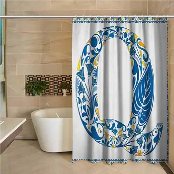 

Letter Q Waterproof and colorful shower curtain Spring Inspired Tropical Nature Foliage Themed Font Design Q and Framework