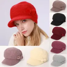 Вязаные Козырьки Шляпы с бантом и помпонами женские зимние шапки для женщин шапочки для девочек Skullies Bonnet Femme теплая шапка из кроличьей шерсти