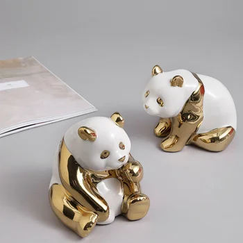 

Home Crafts Panda Ceramic Crafts Fashion Desktop Decoration Table Ornament Golden (Squating)