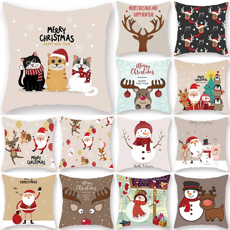 

1Pcs Christmas Winter Snow Pattern Cushion Cover Polyester 45*45cm Decorative Pillowcase New Year Sofa Home PillowCover 41004