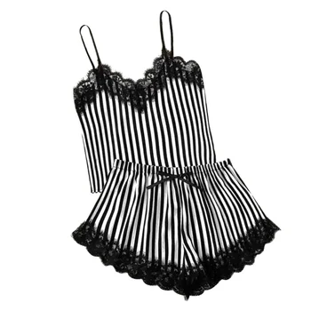 

Spring And Summer Sexy Pajamas Sets Two-piece Sling Tops Shorts Thin Striped Lace Stitching Pajamas Suit