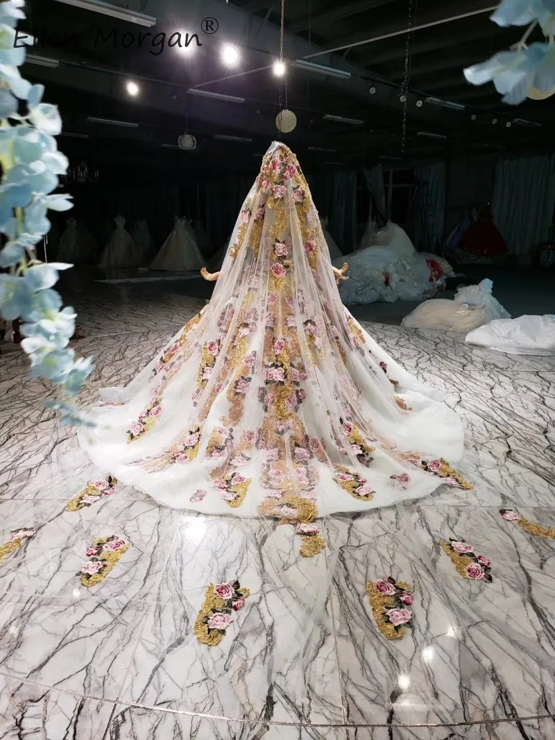 Arabic Vintage Colorful Wedding Dresses Puffy Lace High Neck Long Sleeves Applique Bridal Ball Gowns Vestido De Novia