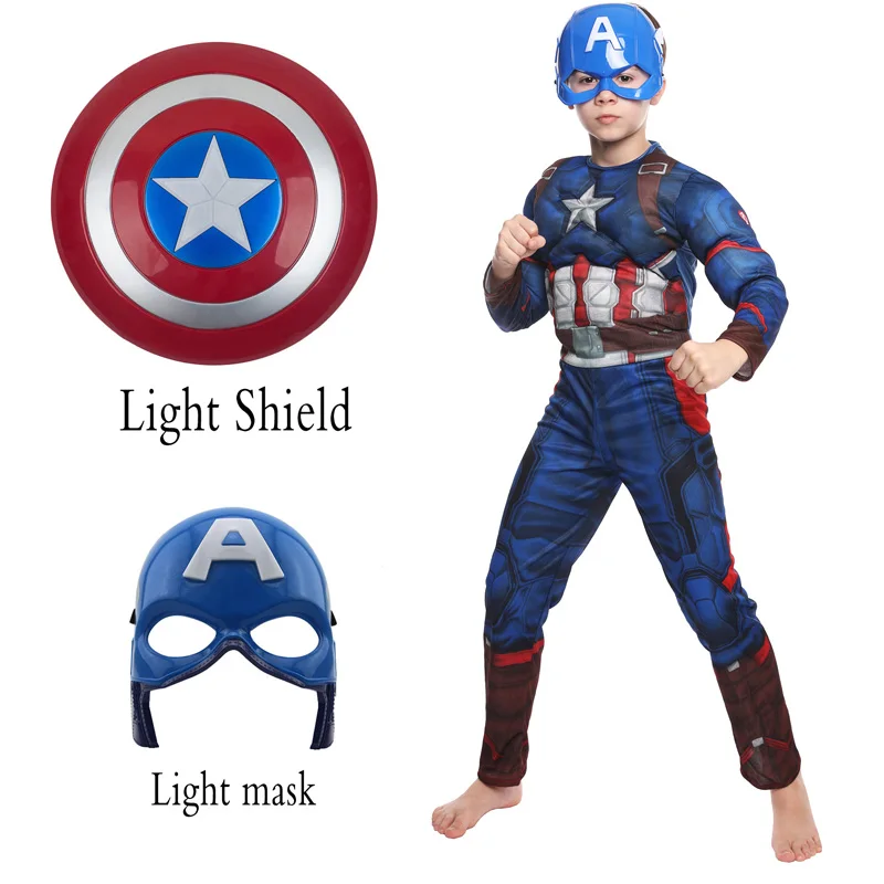 Halloween Boy Superhero Captain America Costume Muscle Chest The Avengers Child Children's Day Fancy Dress - Цвет: Jumpsuit Mask Shield