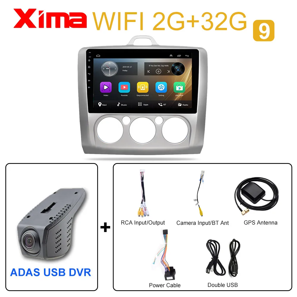 RAM 2G FC-S-DVR 9 дюймов Android 9,0 автомобильный Радио dvd-плеер для ford focus EXI MT 2 3 Mk2 2004 2005 2006 2007-2011 2Din gps мультимедийный плеер - Цвет: RAM 2G FC-S-DVR