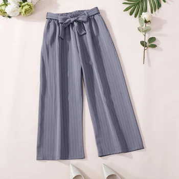

Fashion Women Casual Pants Loose Striped Pants High Waist Wide Leg Pants Summer Sashes Trousers F