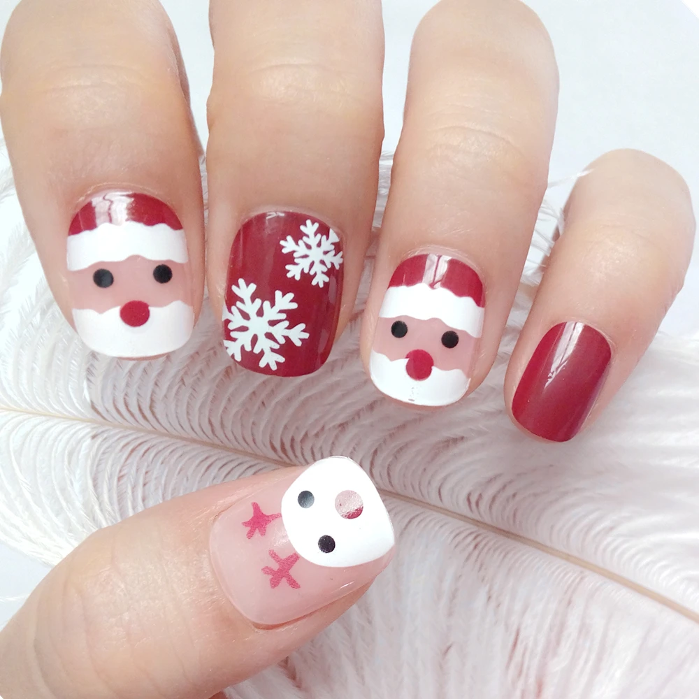 

Christmas False Nails Short Carnations For Girls With Glue Press On Fake Nails Red Children Fingernails DIY Manicure Tool