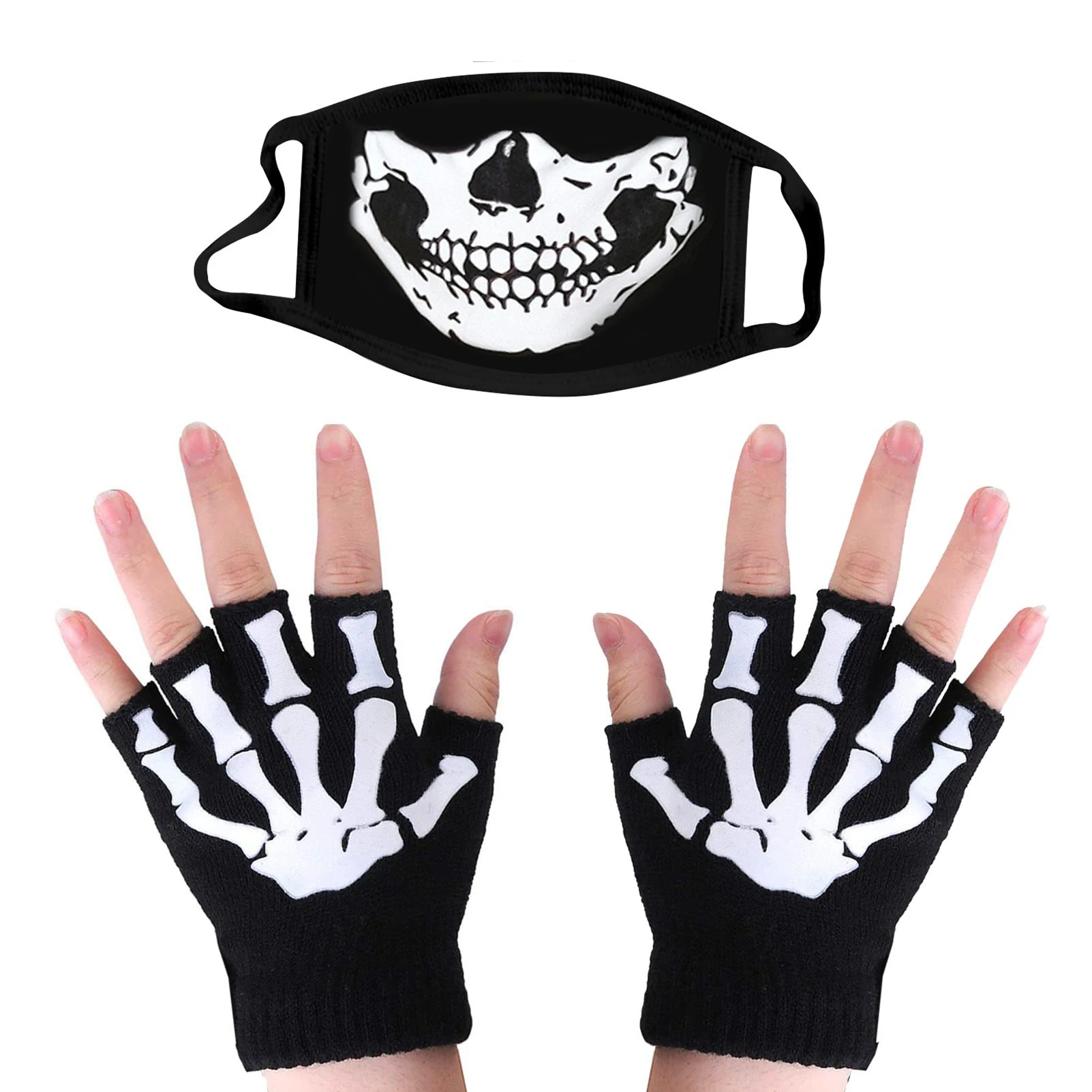Skeleton Gloves Stretchy Fingerless Hand Warmer Skeleton Pattern Gloves