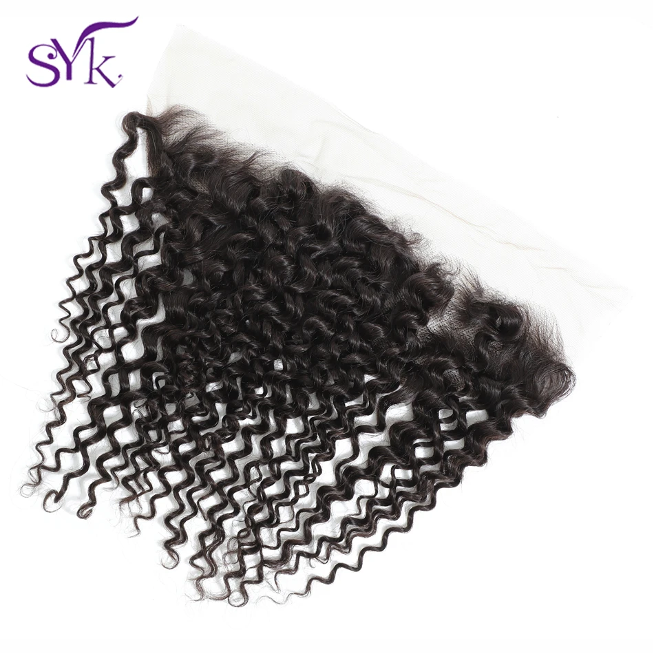 

SYK Curly Hair Lace Frontal Brazilian Human Hair Closure 13*4 Ear To Ear Frontal 8"-20" Non Remy Hair Natural Color No Shedding