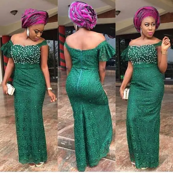 Aso Ebi Зеленые Вечерние платья Русалка с аппликацией, отделкой бисером с плеча Румяна индивидуальный заказ африканские девушки длинные платья