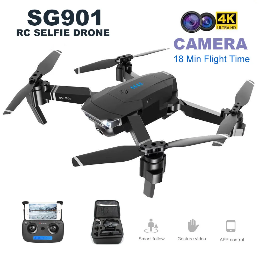 RC Дрон Квадрокоптер GPS WiFi FPV 4K 18 мин селфи профессиональный оптический поток