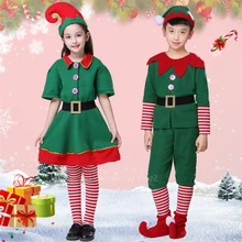 Рождественские костюмы, косплей для детей, платье эльфа для девочек, новогодние вечерние костюмы зеленого цвета с Санта Клаусом