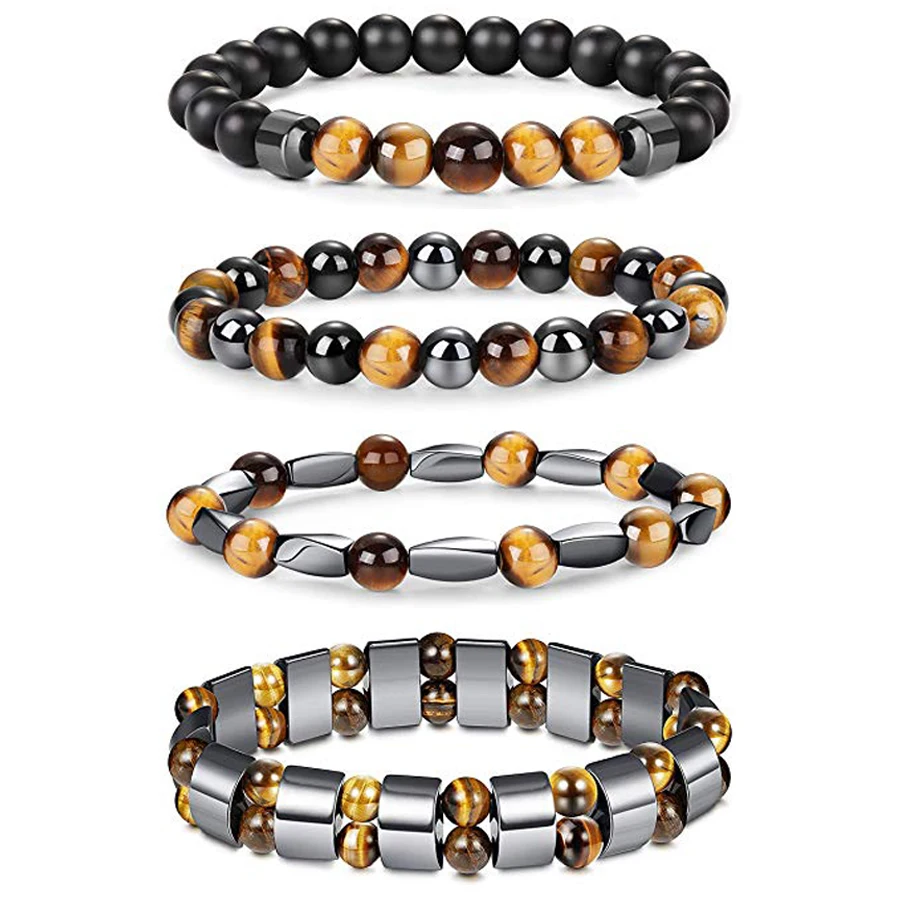 Bracelets-Set Jewelry Balance-Beads Gift Tiger-Eye-Hematite Reiki Healing Health-Protection