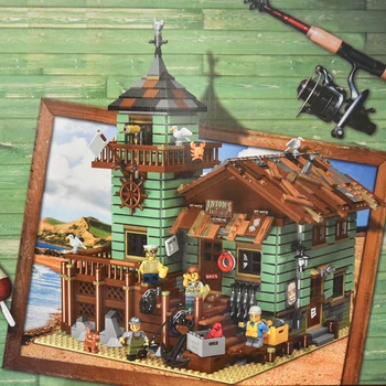 

2020 New 21310 Ideas Fisherman Cabin Fishing Store Lepining Building Blocks Creator Expert Street View MOC Model Toy Bricks