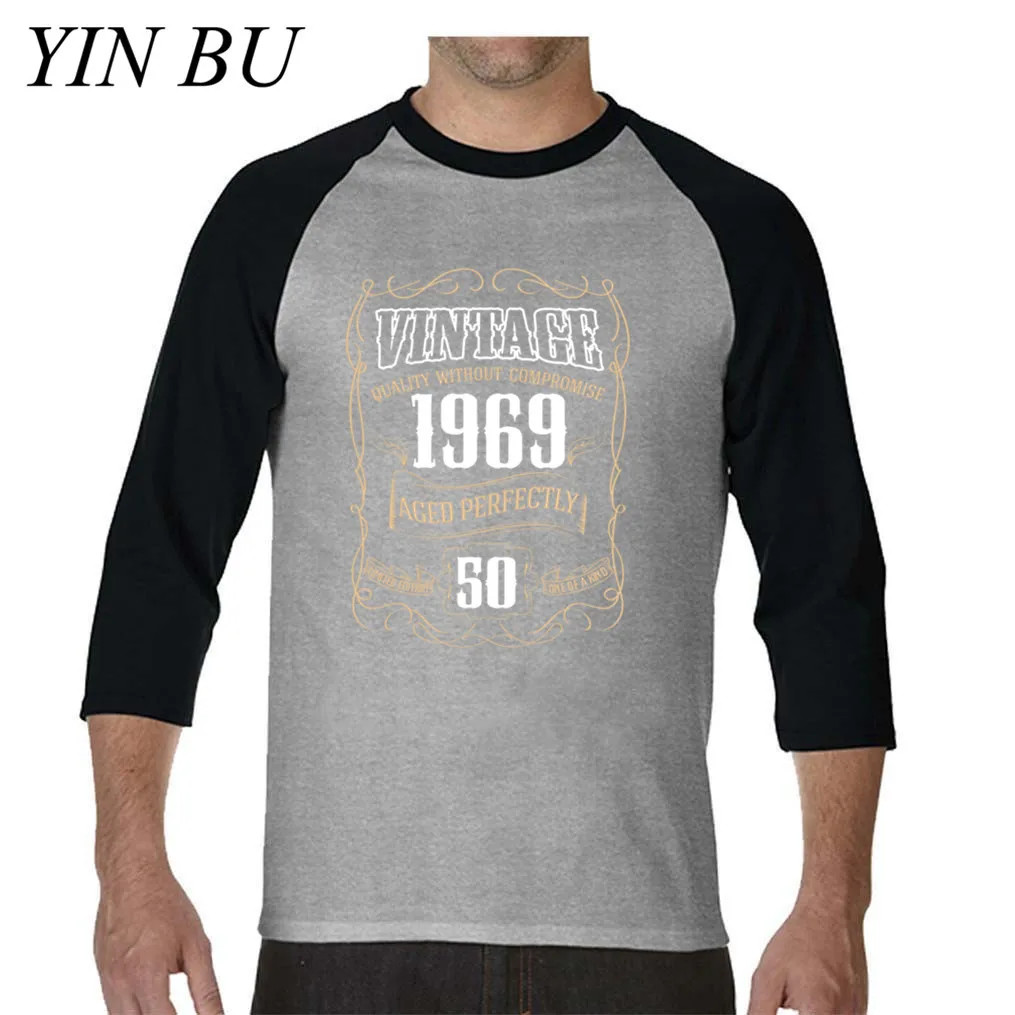 Для мужчин s хлопковая Футболка молодежи, родившиеся в 1969 Винтаж 1969 жизнь начинается в 50 Для Мужчин's футболки футболка с длинными рукавами для мальчиков Koszulka - Цвет: Кораллово-Красный