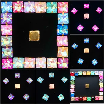 

Gold claw settings 50pcs/p jelly candy & AB colors glass Crystal 8mm square shape Sew on rhinestone beads clothes diy trimming