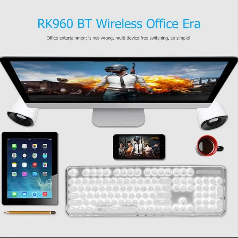 Механическая клавиатура RK960 с 104 клавишами для компьютерных игр, двойной режим, коричневый переключатель, USB, Bluetooth, подсветка, клавиатура для планшета, телефона
