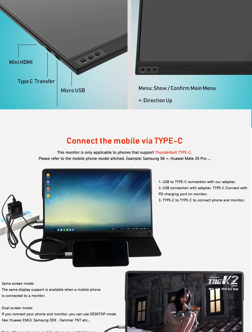 15,6 дюймов ультратонкий портативный ЖК hd монитор usb type c hdmi для ноутбука, телефона, xbox, переключателя и ps4 Портативный ЖК-игровой монитор