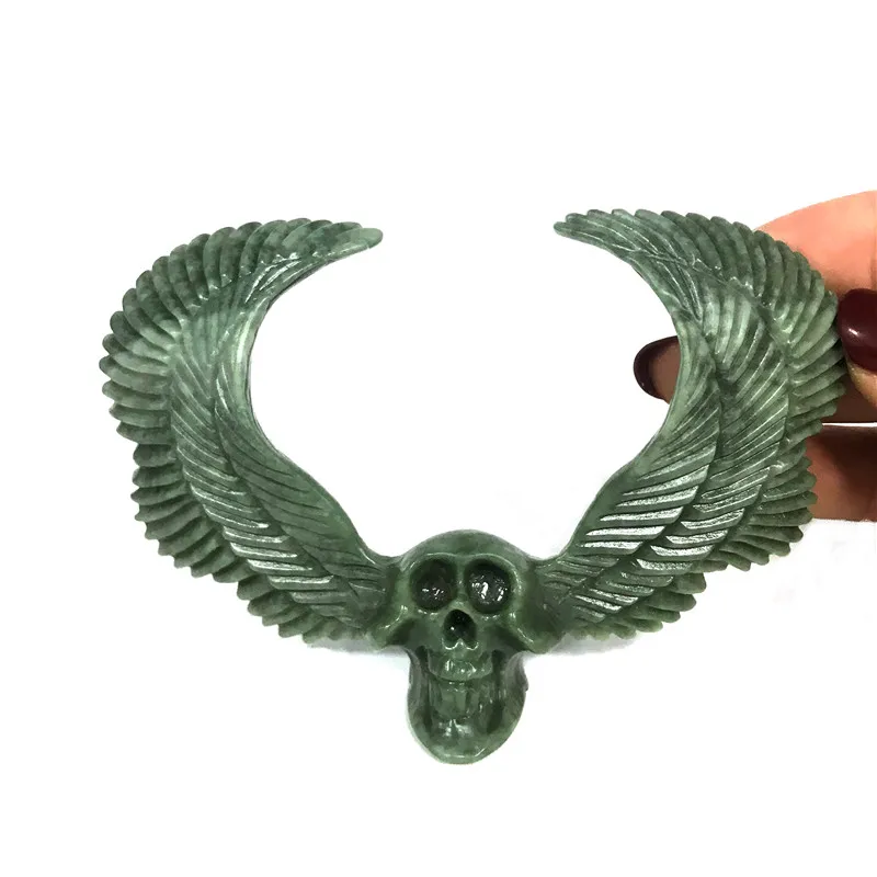 Wing Skull 2 Ручной работы натуральный камень крыло Статуэтка-Череп Кристалл резная статуя Реалистичная фэн-шуй Исцеление домашний орнамент Искусство Коллекционная - Цвет: Wing Skull 2