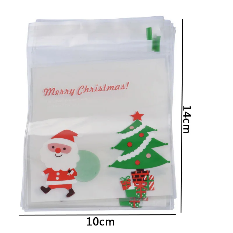 50 шт. самоклеющиеся мешок для конфет Рождество самозапечатывающаяся сумка пластиковые печенья мешочки многоразовые закрывающиеся новогодние подарочные сумки Navidad - Цвет: G