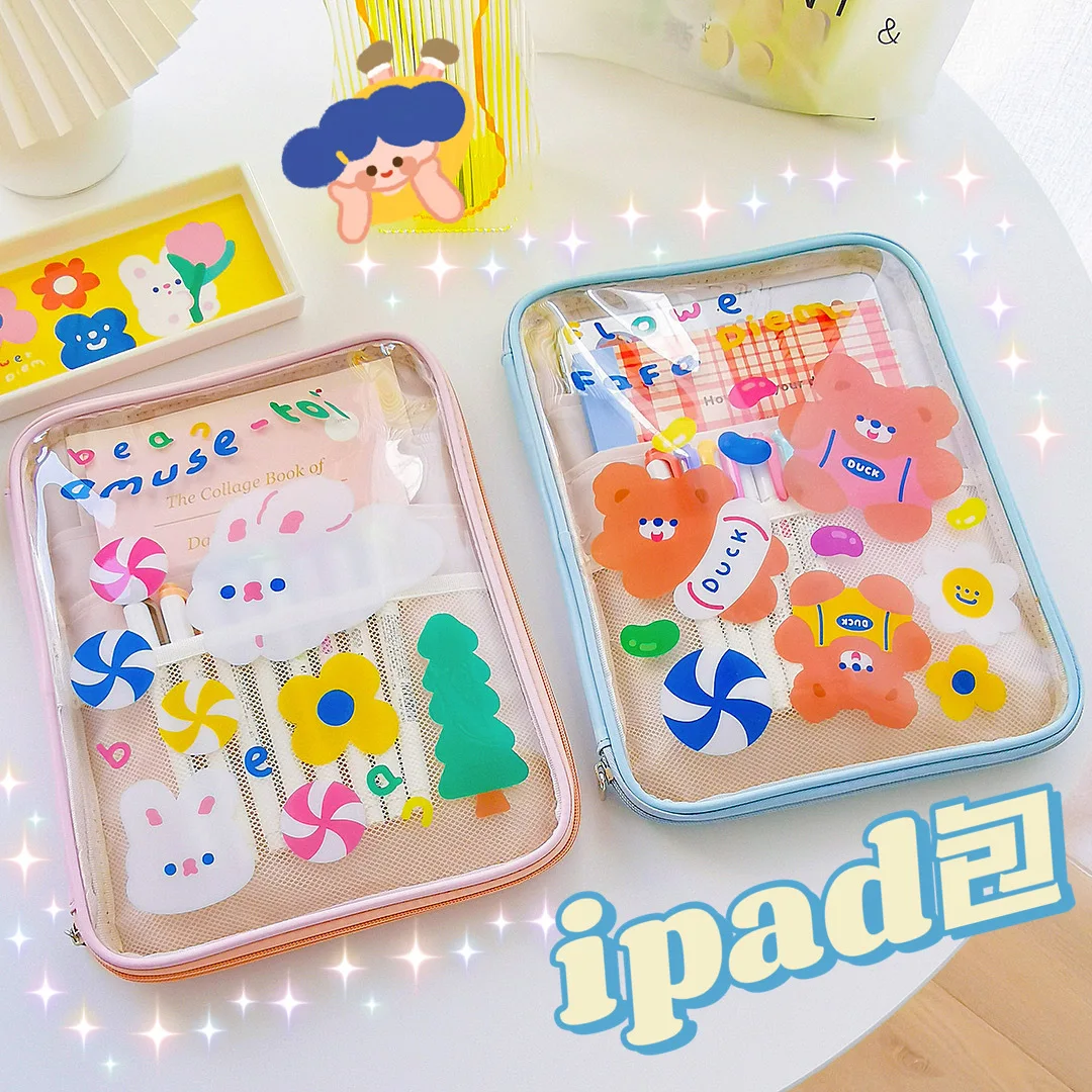 2021 Bentoy Milkjoy Bear Rabbit 10.5 11inch Mac Ipad Case Holder Transperant Fashion Cute Girls IPad Bags NEW Pen Pocket |