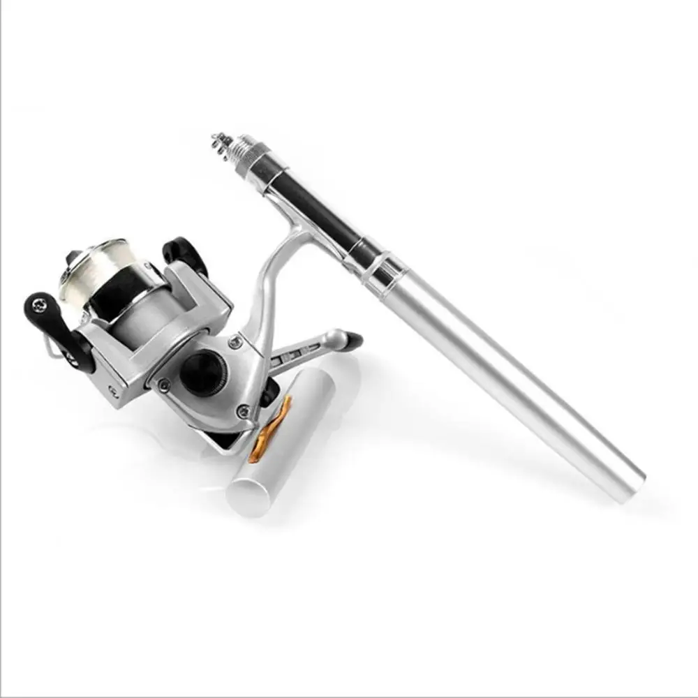 hot sale Super Lightweight Portable Fishing Set Pen Rod with Reel Mini Telescopic Fishing Rod+ Reel Pocket Fishing Reel - Цвет: B Silver