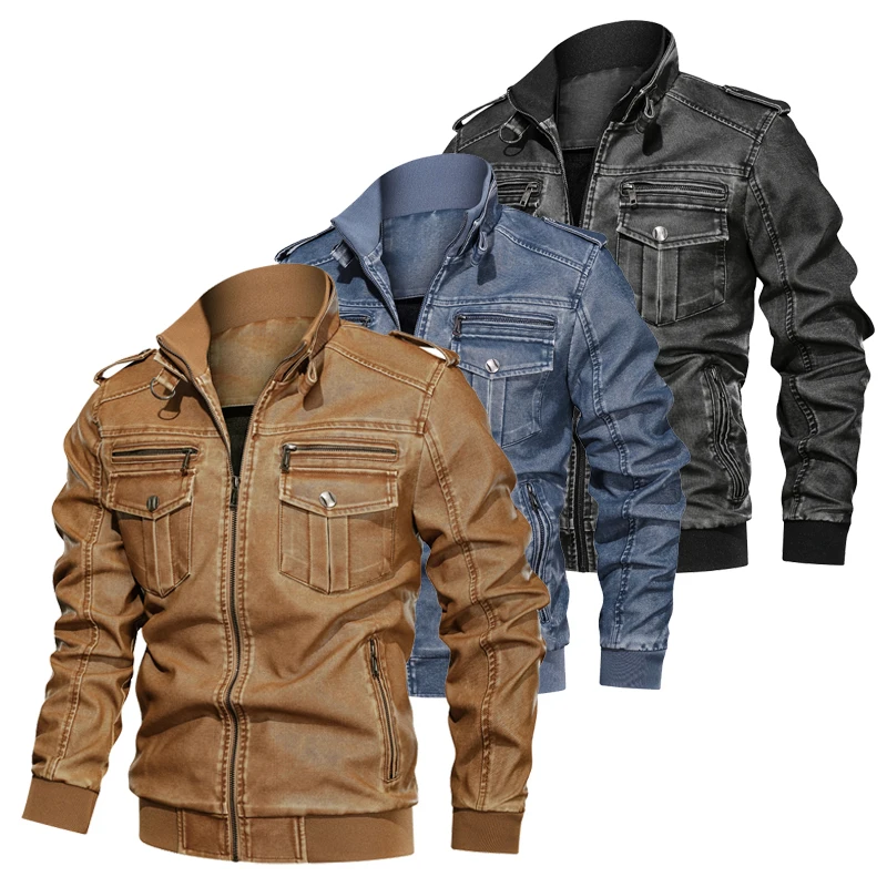 Мужские куртки пальто осенне-зимние теплые кожаные спортивная одежда из
