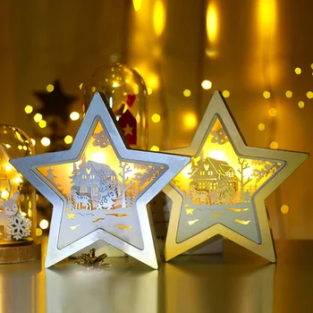 

Christmas Ornaments Wooden Star Shaped Lamp Christmas Ornament Holiday Home Decor Night Light Bedside Lamp A