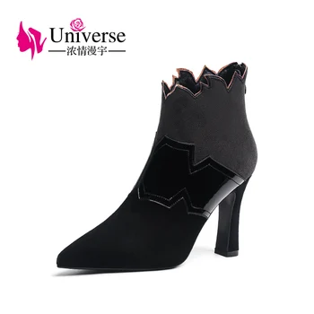 

Universe 2019 New Geniune Leather Ladies Boots Pionted Toe High Heel Ankle Women Boots Winter Zipper Style Bota Feminina J273
