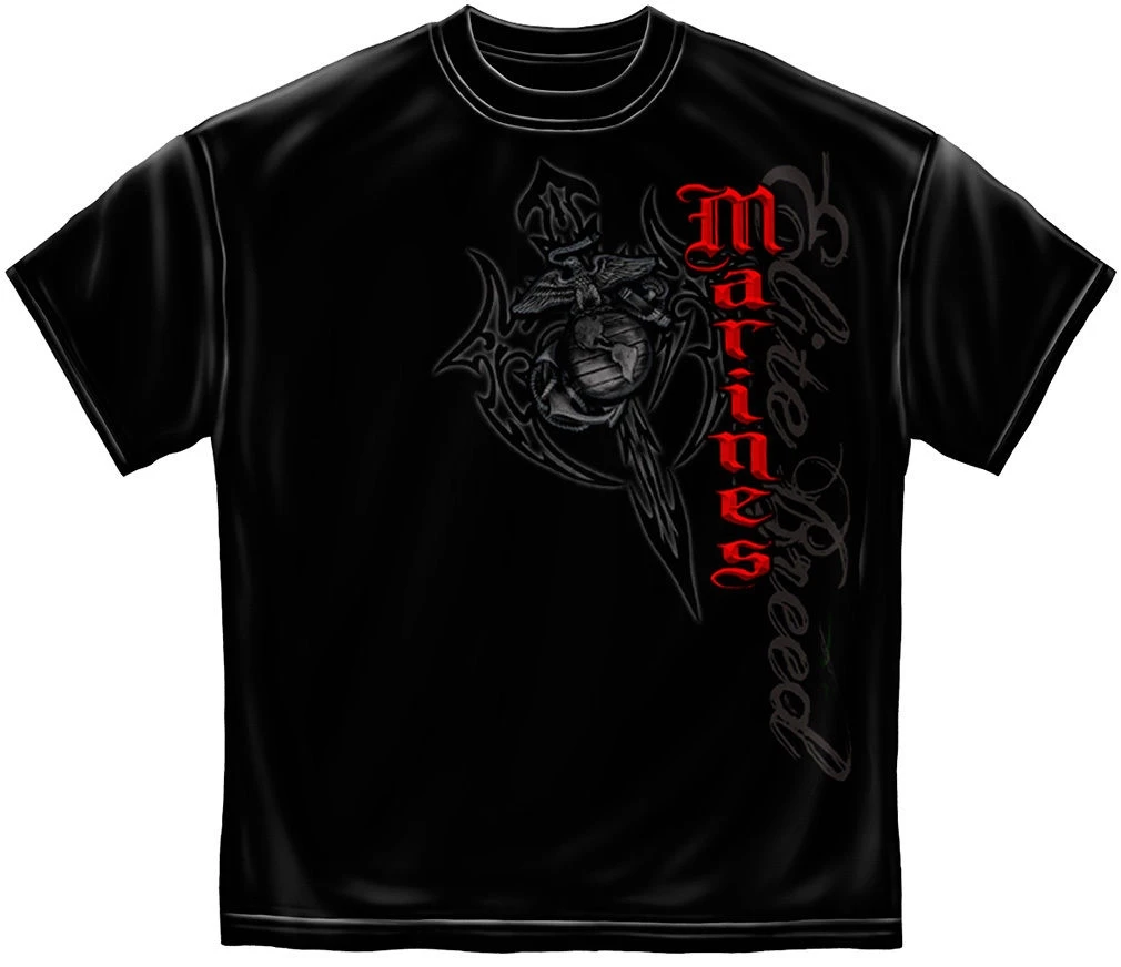 New Fashion Mens Short Sleeve Tshirt Cotton Graphic Apparel T-Shirt Elite Breed USMC Marine Corps T Shirt | Мужская одежда