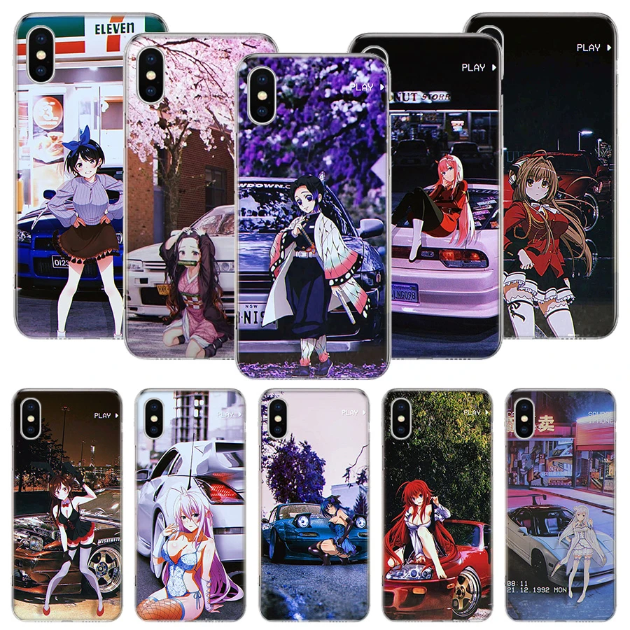 Anime Girl Jdm Sports Car Drift Phone Case For Iphone 11 12 13 Pro Xs Xr X Max 7 8 6 6s Plus Mini 5 Se Pattern Customized Coqu Mobile Phone Cases Covers Aliexpress