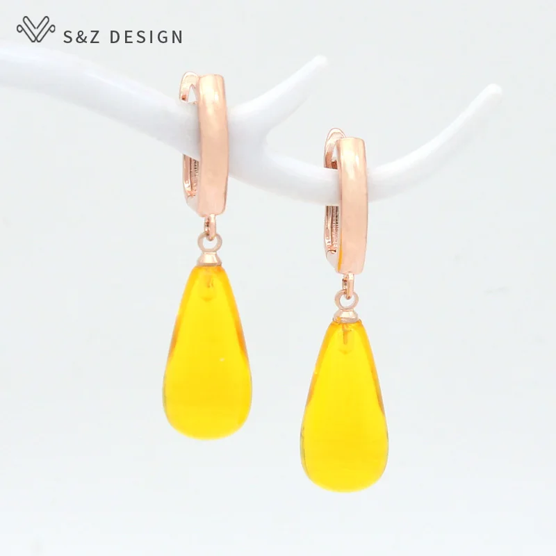S&Z DESIGN New Original Fashion Water Drop Imitation Beeswax Dangle Earrings For Women Jewelry 585 Rose Gold Color Gift
