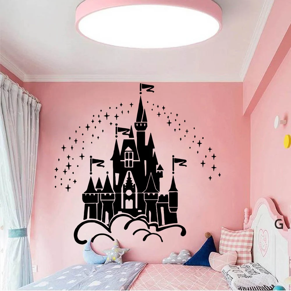 

Cartoon Castle Under The Stars Wall Sticker For Girls Bedroom decor Kids Room Decoration Accessories Wall Decals Stickers Mural