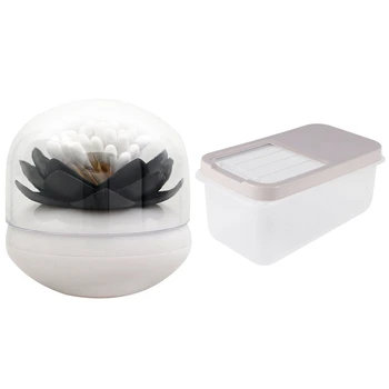 

1 Pcs Cotton Bud Holder Toothpick Case Cotton Swab Box & 1 Pcs Rice Bucket Rice Cabinet Storage Box