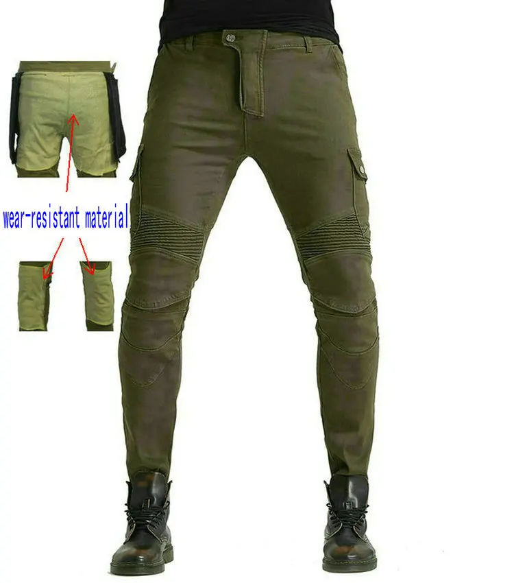 Loong Biker Motorcycle Riding Jeans Motor Knight Daily Cycling Trousers Wear-Resistant Locomotive Protective Pants Army Green