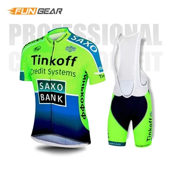 

Pro Team Cycling Clothing Race Uniform Men Jersey Set SAXO BANK Tinkoff Summer Short Sleeve Bike Wear Fluorescent Green Suit