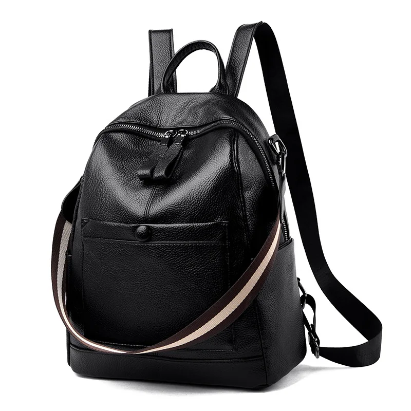 Европейский стиль вместительный кожаный рюкзак женская сумка Mochila - Цвет: black