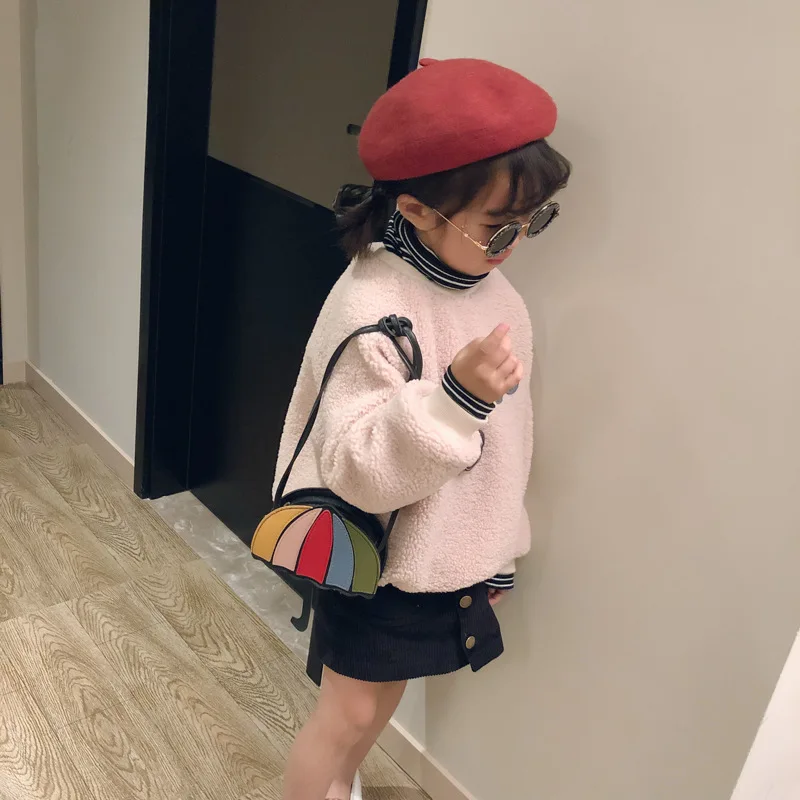 Newest Style Baby Girl Messenger Bags Kids Children Princess Shoulder Bag Handbag Umbrella Shape Rainbow Color Coin Purse Wallet