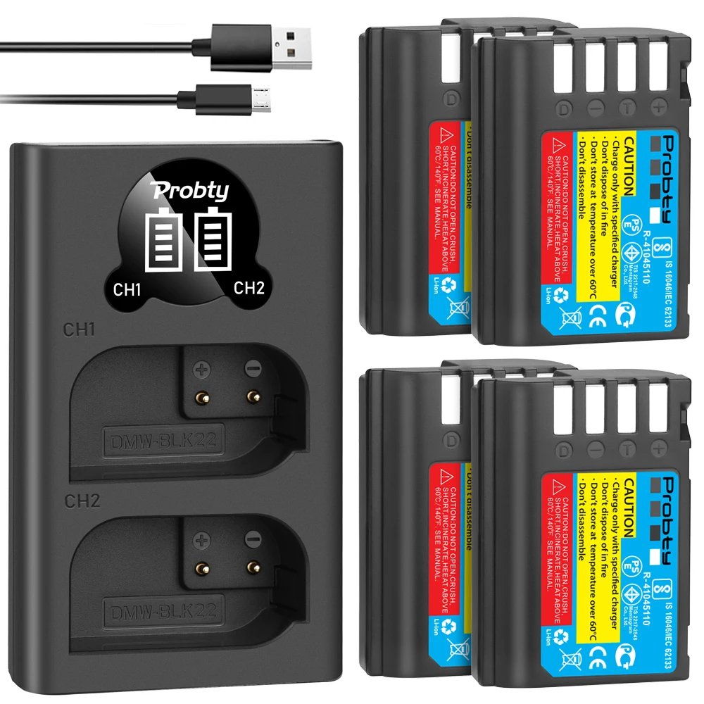 Pack De 2 Batteries DMW-BLK22 2600mAh Avec Indicateur LED - Compatibles Panasonic Lumix GH5, S5, S9 Et Autres