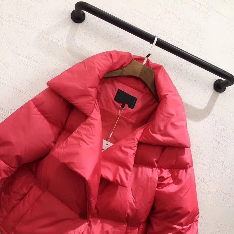 LINGHAN модная красная короткая куртка женская Повседневная с длинным рукавом качественная зимняя теплая пуховая куртка дизайнерская подиумная новая