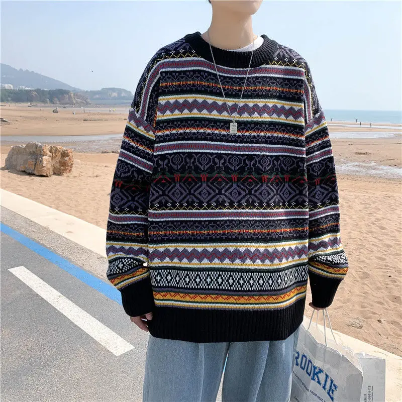 

Winter Thick Sweater Men's Warmth Fashion Retro Casual Knitted Pullover Men Loose Korean Knitting Sweaters Mens Clothes M-2XL