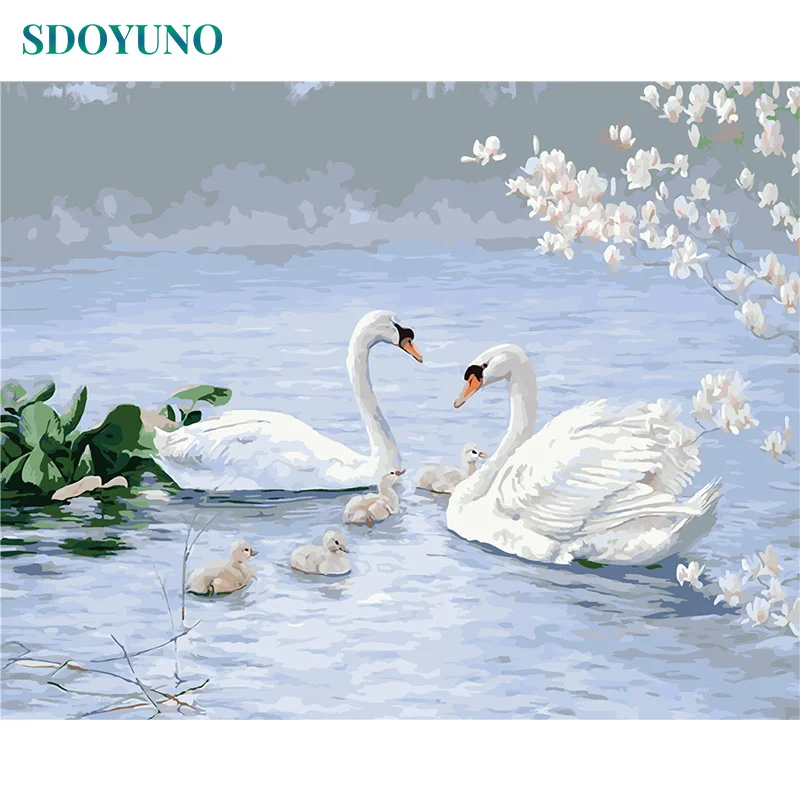 SDOYUNO Paint By Number Canvas Painting Kits DIY 60x75cm DIY Frameless Swan Painting By Numbers Home Decoration Wall Art