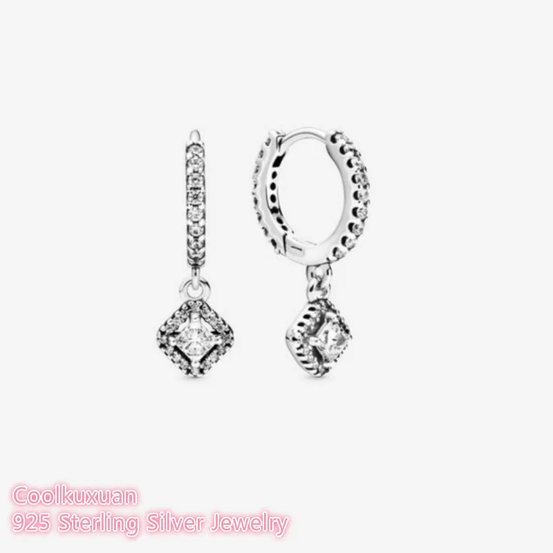 

Square Sparkling Earrings 925 Sterling Silver Jewelry For Woman Make up Fashion Female Earrings Party Jewelry