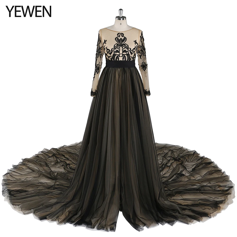

Black Lace Evening Dress Long Train Women Fancy Photography Dresses Maternity Maxi Gown Photo Shoot Props YEWEN