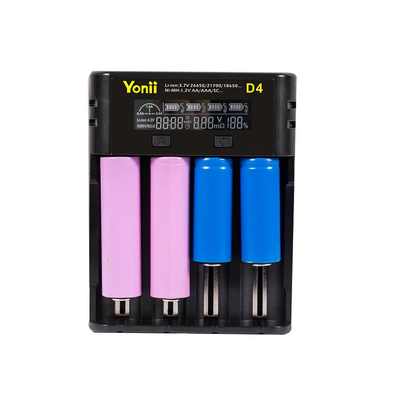 YONII 18650 зарядное устройство для 3,7 v батарея 4 слота для 3,7 в Li-Ion 14500 18500 16340 21700 для 1,2 v aa aaa ni-cd батареи
