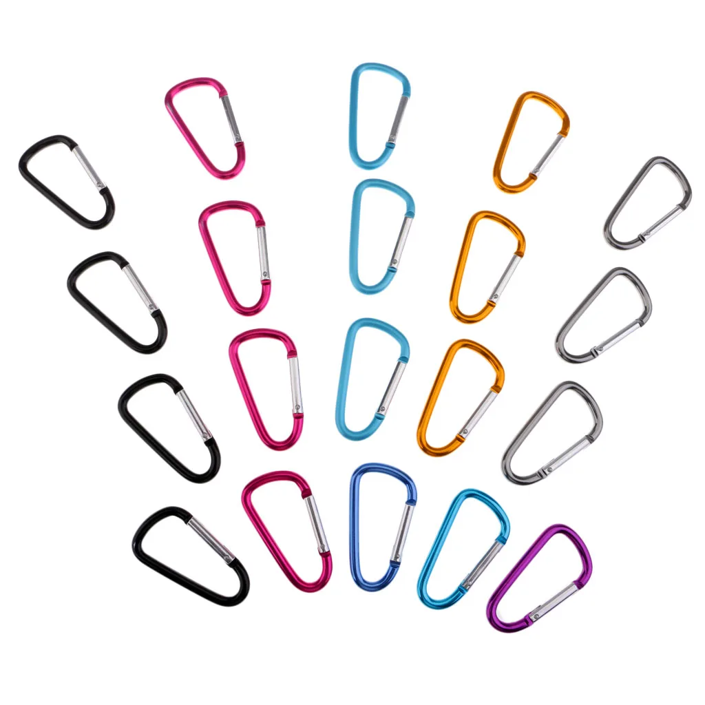 20 Pieces Aluminum Carabiner Spring Snap Hook Clip D-Ring Keychain Hiking
